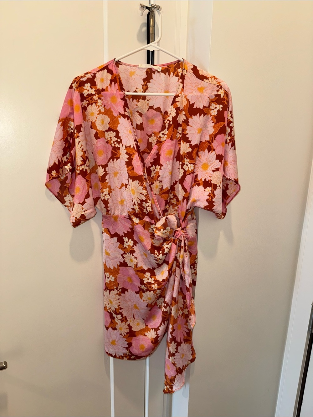 Lush Pink and Rust Floral Wrap Dress